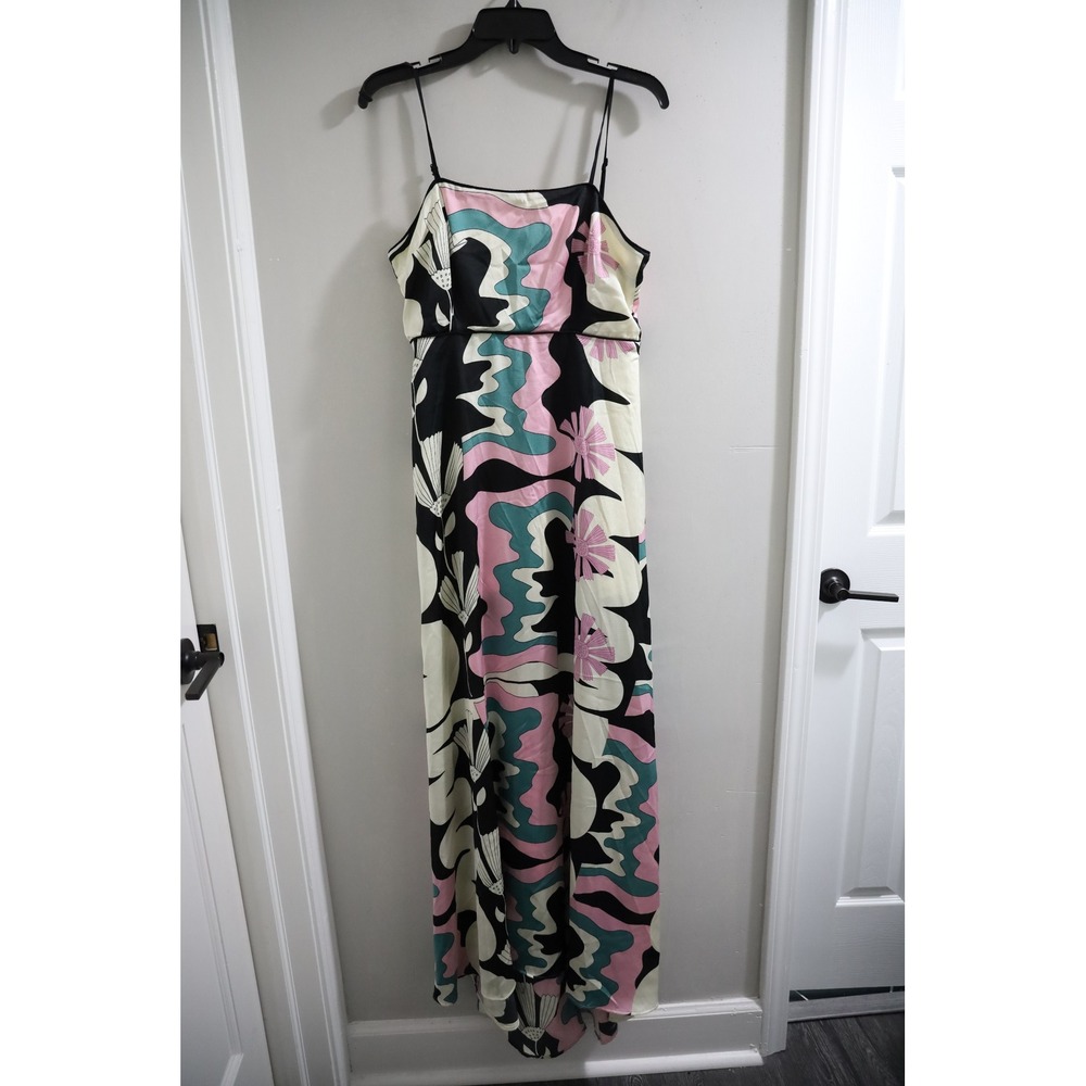FLAW Popscool Maxi Dress Medium Pink Green Black‎ White Floral Sleeveless